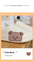 Cute Side Bear Waterproof Cotton Women Shoes Winter Warm Indoor Outdoor Wrapped Heel Slippers EVA Comfort Memory Foam Slippers Waterproof Non Skid Warm Washable Cotton Shoes Loafer Slippers