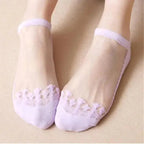 Cute Sock Slipper Women 1 Pair 2 Pieces Silk Spring Summer Thin Breathable Girl Socks Women Socks Breathable Anti-Friction Ultra Thin Socks for Women Transparent Lace Silk Elastic Socks Stevvex