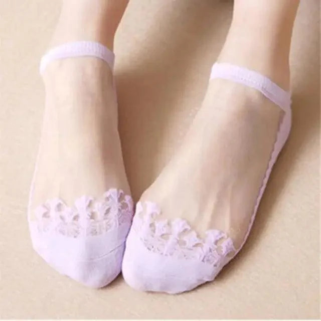 Cute Sock Slipper Women 1 Pair 2 Pieces Silk Spring Summer Thin Breathable Girl Socks Women Socks Breathable Anti-Friction Ultra Thin Socks for Women Transparent Lace Silk Elastic Socks Stevvex