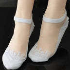 Cute Sock Slipper Women 1 Pair 2 Pieces Silk Spring Summer Thin Breathable Girl Socks Women Socks Breathable Anti-Friction Ultra Thin Socks for Women Transparent Lace Silk Elastic Socks Stevvex