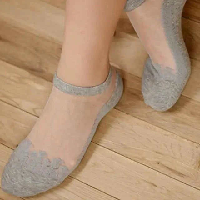 Cute Sock Slipper Women 1 Pair 2 Pieces Silk Spring Summer Thin Breathable Girl Socks Women Socks Breathable Anti-Friction Ultra Thin Socks for Women Transparent Lace Silk Elastic Socks Stevvex