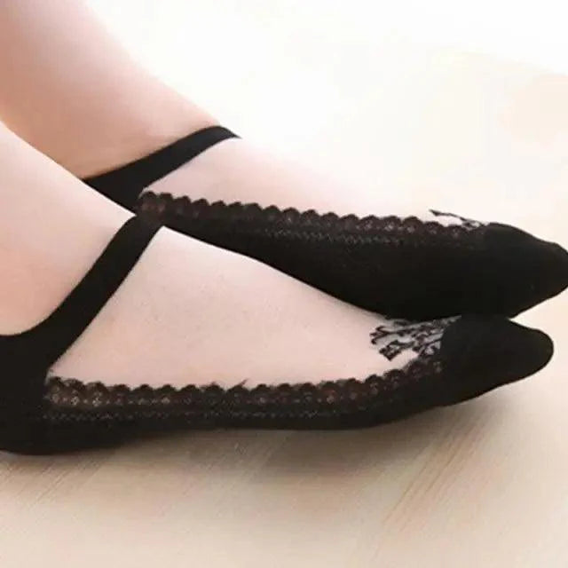 Cute Sock Slipper Women 1 Pair 2 Pieces Silk Spring Summer Thin Breathable Girl Socks Women Socks Breathable Anti-Friction Ultra Thin Socks for Women Transparent Lace Silk Elastic Socks Stevvex