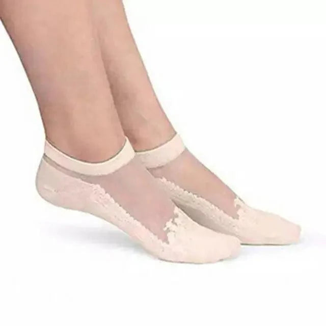 Cute Sock Slipper Women 1 Pair 2 Pieces Silk Spring Summer Thin Breathable Girl Socks Women Socks Breathable Anti-Friction Ultra Thin Socks for Women Transparent Lace Silk Elastic Socks Stevvex