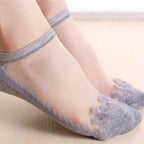 Cute Sock Slipper Women 1 Pair 2 Pieces Silk Spring Summer Thin Breathable Girl Socks Women Socks Breathable Anti-Friction Ultra Thin Socks for Women Transparent Lace Silk Elastic Socks Stevvex