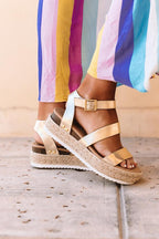 Cute Summer Women Golden Sandals Platform Heels Cross Strap Ankle Lace Beach Party Shoes Open Toe Ankle Platform Strap Casual Shoes Platform Wrap Rubber Sole Flat Sandal Stevvex