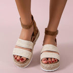 Cute Summer Women Golden Sandals Platform Heels Cross Strap Ankle Lace Beach Party Shoes Open Toe Ankle Platform Strap Casual Shoes Platform Wrap Rubber Sole Flat Sandal Stevvex