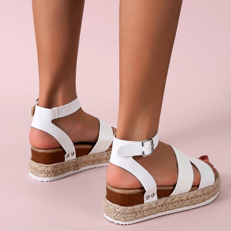 Cute Summer Women Golden Sandals Platform Heels Cross Strap Ankle Lace Beach Party Shoes Open Toe Ankle Platform Strap Casual Shoes Platform Wrap Rubber Sole Flat Sandal Stevvex