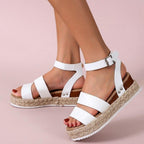 Cute Summer Women Golden Sandals Platform Heels Cross Strap Ankle Lace Beach Party Shoes Open Toe Ankle Platform Strap Casual Shoes Platform Wrap Rubber Sole Flat Sandal Stevvex