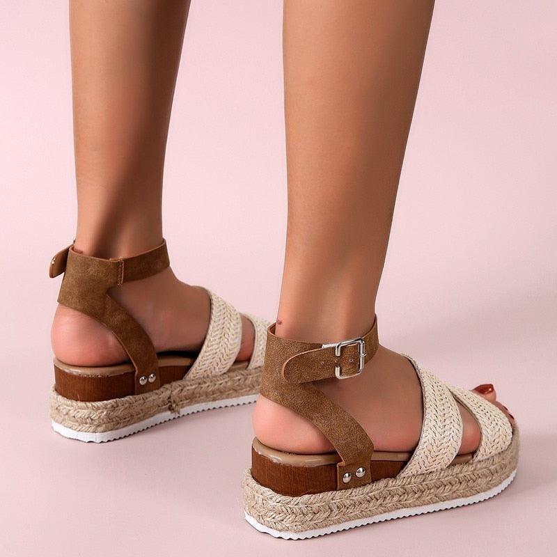 Cute Summer Women Golden Sandals Platform Heels Cross Strap Ankle Lace Beach Party Shoes Open Toe Ankle Platform Strap Casual Shoes Platform Wrap Rubber Sole Flat Sandal Stevvex