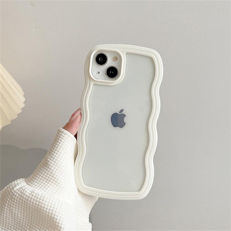 Cute Transparent Curly Wave Phone Case For iPhone 14Pro 13 12 11 Pro Max X XR XS Max Candy Color Shockproof Clear Hard  Cover Shockproof Popular Wavy Stylish Phone Case Stevvex