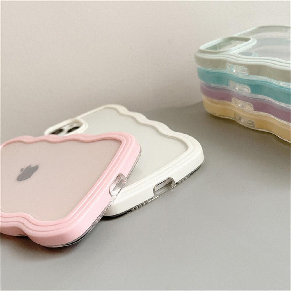 Cute Transparent Curly Wave Phone Case For iPhone 14Pro 13 12 11 Pro Max X XR XS Max Candy Color Shockproof Clear Hard  Cover Shockproof Popular Wavy Stylish Phone Case Stevvex