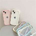 Cute Transparent Curly Wave Phone Case For iPhone 14Pro 13 12 11 Pro Max X XR XS Max Candy Color Shockproof Clear Hard  Cover Shockproof Popular Wavy Stylish Phone Case Stevvex
