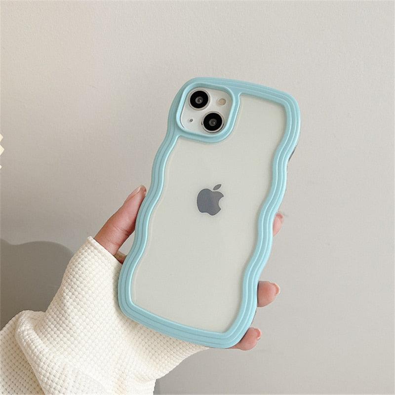 Cute Transparent Curly Wave Phone Case For iPhone 14Pro 13 12 11 Pro Max X XR XS Max Candy Color Shockproof Clear Hard  Cover Shockproof Popular Wavy Stylish Phone Case Stevvex