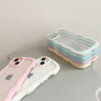 Cute Transparent Curly Wave Phone Case For iPhone 14Pro 13 12 11 Pro Max X XR XS Max Candy Color Shockproof Clear Hard  Cover Shockproof Popular Wavy Stylish Phone Case Stevvex