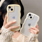 Cute Transparent Curly Wave Phone Case For iPhone 14Pro 13 12 11 Pro Max X XR XS Max Candy Color Shockproof Clear Hard  Cover Shockproof Popular Wavy Stylish Phone Case Stevvex