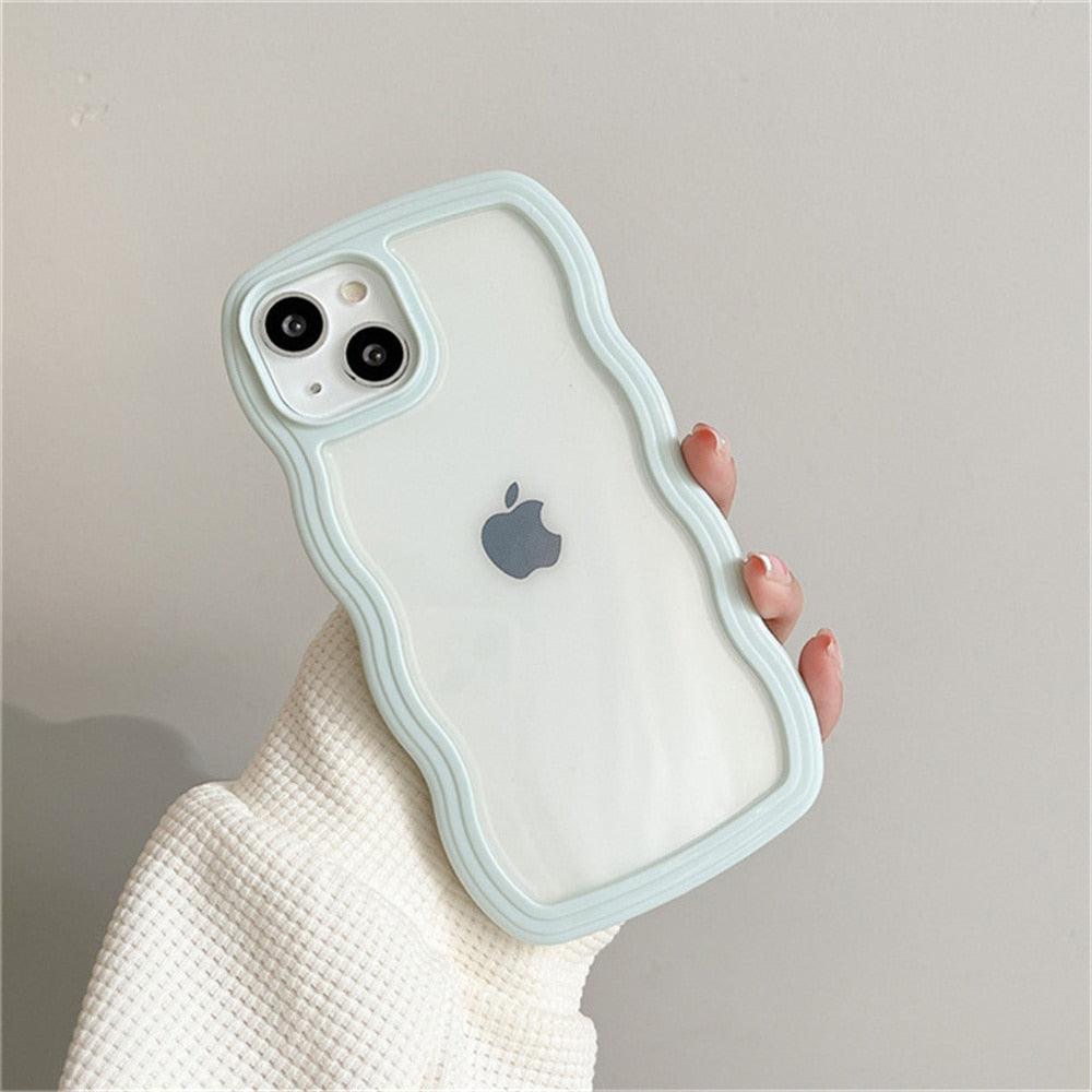 Cute Transparent Curly Wave Phone Case For iPhone 14Pro 13 12 11 Pro Max X XR XS Max Candy Color Shockproof Clear Hard  Cover Shockproof Popular Wavy Stylish Phone Case Stevvex