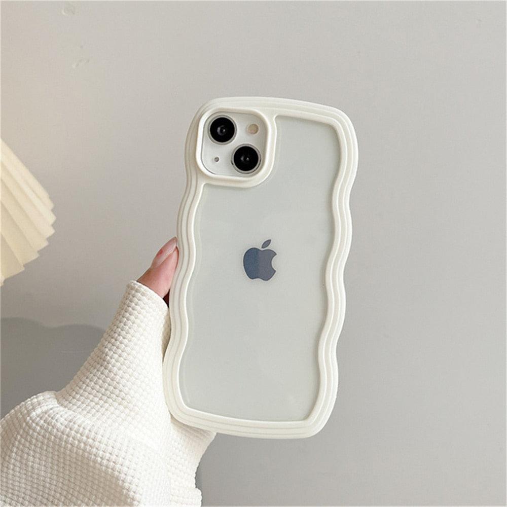 Cute Transparent Curly Wave Phone Case For iPhone 14Pro 13 12 11 Pro Max X XR XS Max Candy Color Shockproof Clear Hard  Cover Shockproof Popular Wavy Stylish Phone Case Stevvex