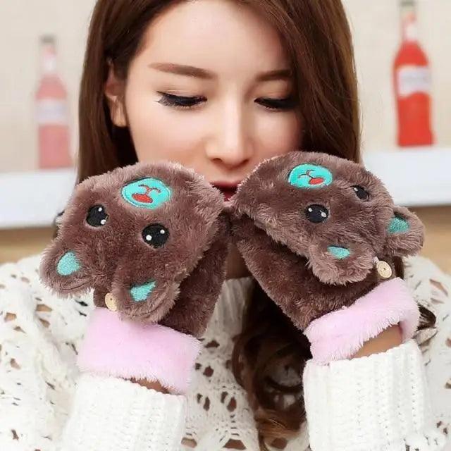 Cute Winter Warm Soft Half Finger Thick One Size Gloves For Women Fashionable Warm Comfortable Stylish Gloves For Girls Stevvex