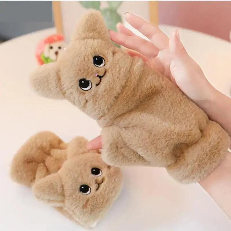 Cute Winter Warm Soft Half Finger Thick One Size Gloves For Women Fashionable Warm Comfortable Stylish Gloves For Girls Stevvex