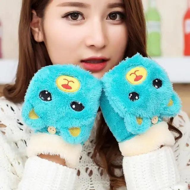 Cute Winter Warm Soft Half Finger Thick One Size Gloves For Women Fashionable Warm Comfortable Stylish Gloves For Girls Stevvex