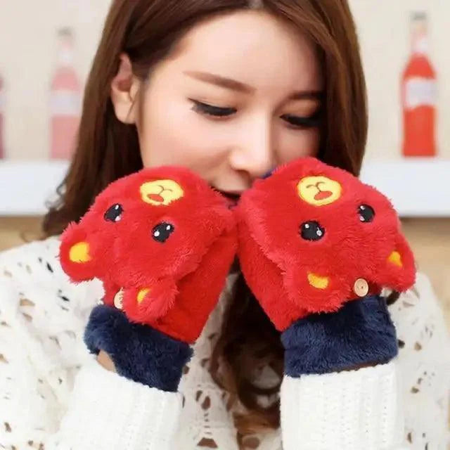 Cute Winter Warm Soft Half Finger Thick One Size Gloves For Women Fashionable Warm Comfortable Stylish Gloves For Girls Stevvex