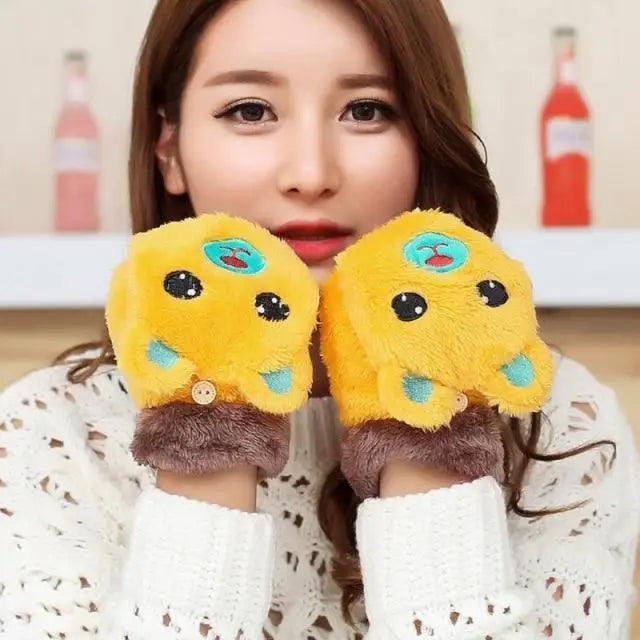 Cute Winter Warm Soft Half Finger Thick One Size Gloves For Women Fashionable Warm Comfortable Stylish Gloves For Girls Stevvex