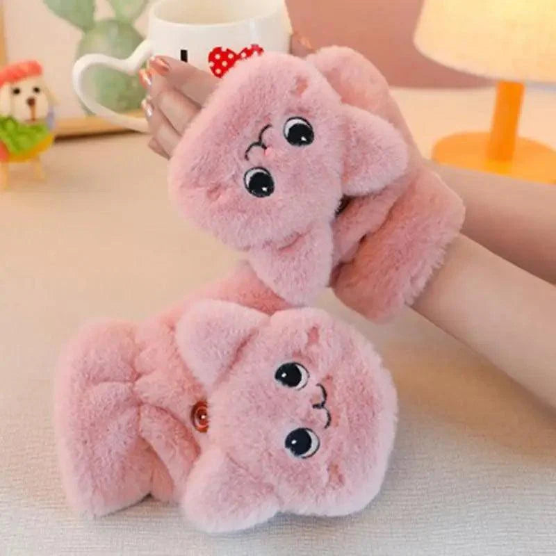 Cute Winter Warm Soft Half Finger Thick One Size Gloves For Women Fashionable Warm Comfortable Stylish Gloves For Girls Stevvex