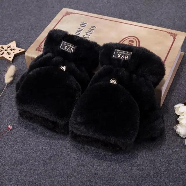 Cute Winter Warm Soft Half Finger Thick One Size Gloves For Women Fashionable Warm Comfortable Stylish Gloves For Girls Stevvex