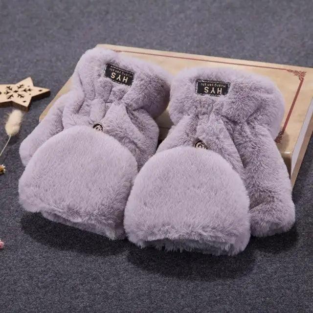 Cute Winter Warm Soft Half Finger Thick One Size Gloves For Women Fashionable Warm Comfortable Stylish Gloves For Girls Stevvex