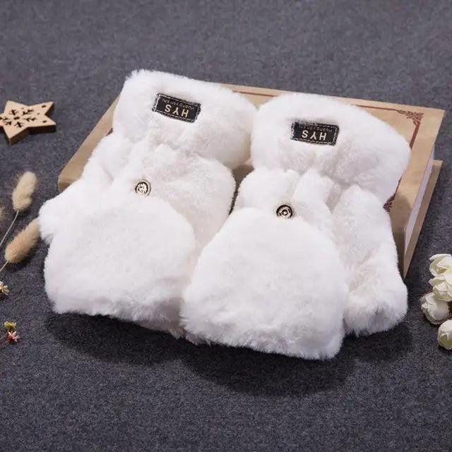 Cute Winter Warm Soft Half Finger Thick One Size Gloves For Women Fashionable Warm Comfortable Stylish Gloves For Girls Stevvex