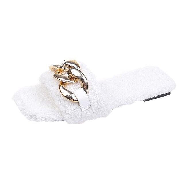 Cute Women Summer Slipper Square Toe Chain Slippers Slip On Flat Slide Sandals Beach Flip Flops Casual Shoe Sandals With Square Open Toe Slip On Comfy Slides Sandals Casual Shoes Summer Low Heeled Stevvex