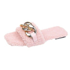 Cute Women Summer Slipper Square Toe Chain Slippers Slip On Flat Slide Sandals Beach Flip Flops Casual Shoe Sandals With Square Open Toe Slip On Comfy Slides Sandals Casual Shoes Summer Low Heeled Stevvex