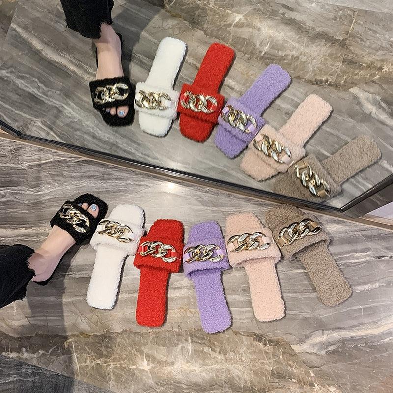 Cute Women Summer Slipper Square Toe Chain Slippers Slip On Flat Slide Sandals Beach Flip Flops Casual Shoe Sandals With Square Open Toe Slip On Comfy Slides Sandals Casual Shoes Summer Low Heeled Stevvex