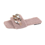 Cute Women Summer Slipper Square Toe Chain Slippers Slip On Flat Slide Sandals Beach Flip Flops Casual Shoe Sandals With Square Open Toe Slip On Comfy Slides Sandals Casual Shoes Summer Low Heeled Stevvex