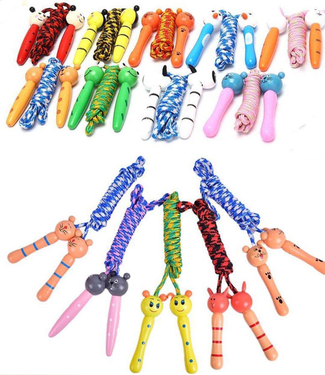 Cute Wood Handle Kids Children Skipping Jump Adjustable Cotton Jump Ropes For Kids Skipping Fitness Rope Wooden Handle Jumping Rope For Children Exercise Workout Activity Stevvex
