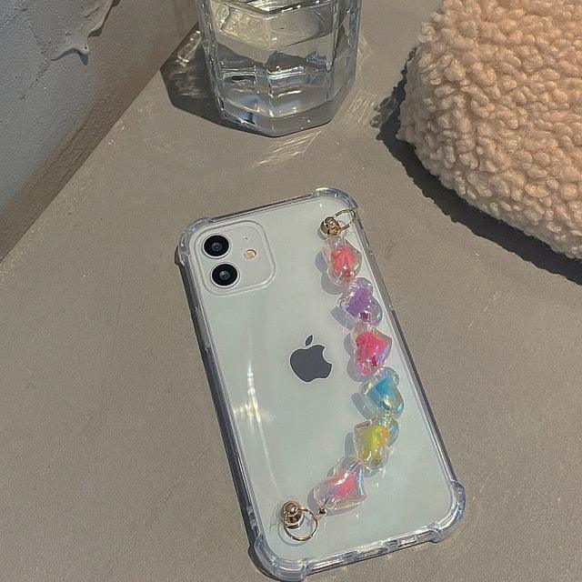 Cute Wrist Strap Butterfly Pendant Phone Case For iPhone 13 12 14Pro Max 8 7 Plus Cases For iPhone 11 Pro Max Elegant Butterfly Theme Transparent Soft Silicone Rubber Phone Case for iPhone Stevvex
