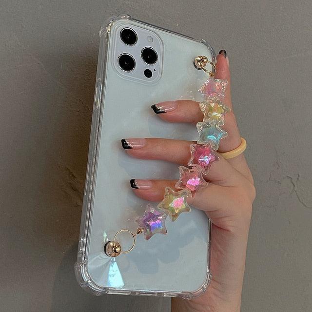 Cute Wrist Strap Butterfly Pendant Phone Case For iPhone 13 12 14Pro Max 8 7 Plus Cases For iPhone 11 Pro Max Elegant Butterfly Theme Transparent Soft Silicone Rubber Phone Case for iPhone Stevvex