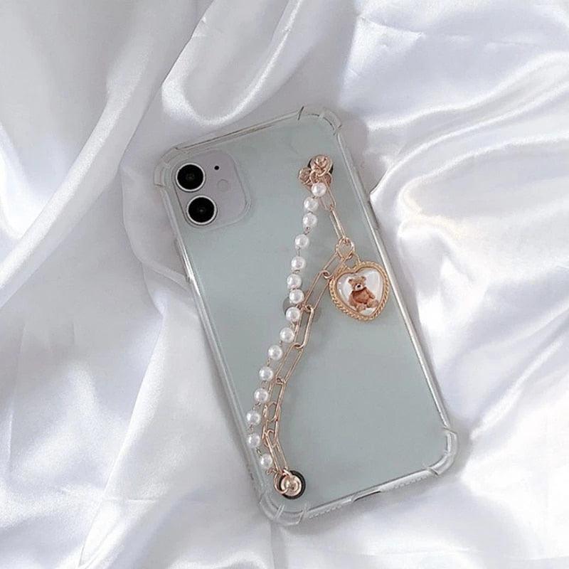 Cute Wrist Strap Butterfly Pendant Phone Case For iPhone 13 12 14Pro Max 8 7 Plus Cases For iPhone 11 Pro Max Elegant Butterfly Theme Transparent Soft Silicone Rubber Phone Case for iPhone Stevvex