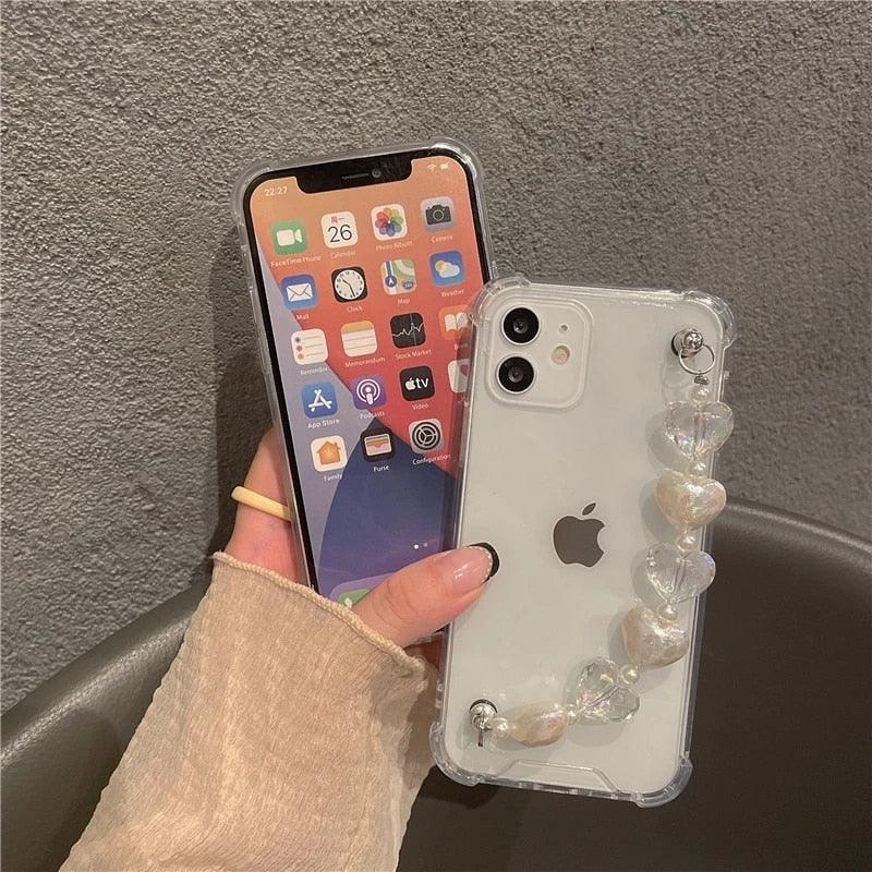 Cute Wrist Strap Butterfly Pendant Phone Case For iPhone 13 12 14Pro Max 8 7 Plus Cases For iPhone 11 Pro Max Elegant Butterfly Theme Transparent Soft Silicone Rubber Phone Case for iPhone Stevvex