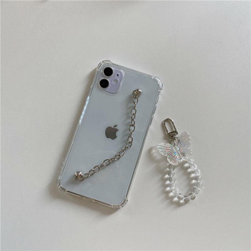 Cute Wrist Strap Butterfly Pendant Phone Case For iPhone 13 12 14Pro Max 8 7 Plus Cases For iPhone 11 Pro Max Elegant Butterfly Theme Transparent Soft Silicone Rubber Phone Case for iPhone Stevvex