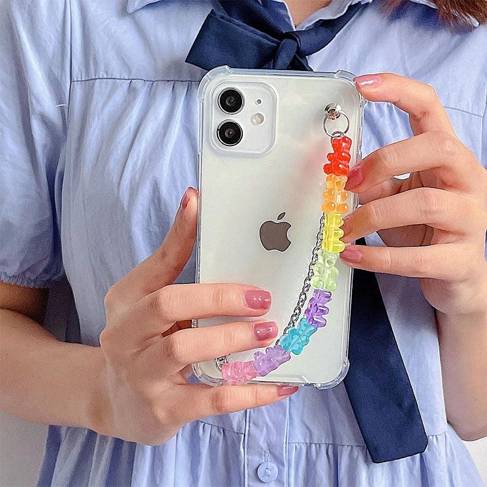 Cute Wrist Strap Butterfly Pendant Phone Case For iPhone 13 12 14Pro Max 8 7 Plus Cases For iPhone 11 Pro Max Elegant Butterfly Theme Transparent Soft Silicone Rubber Phone Case for iPhone Stevvex
