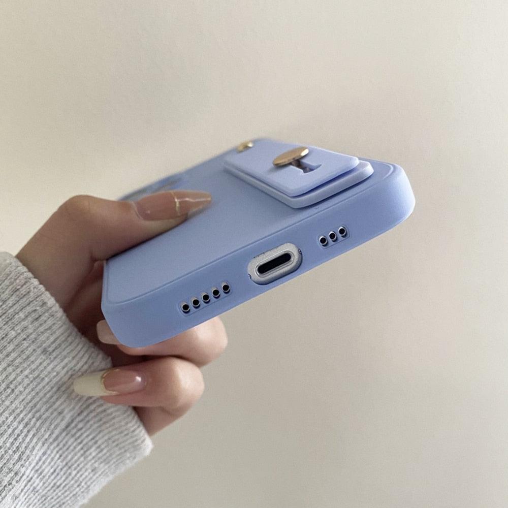 Cute Wrist Strap Soft Silicone Slim Protective Case with Strap Cover Square Silicone Phone Case For iPhone 11 13 12 Pro XR XS Max X 6 6s 7 8 Plus SE2 Candy Colors Soft Back Cover Stevvex