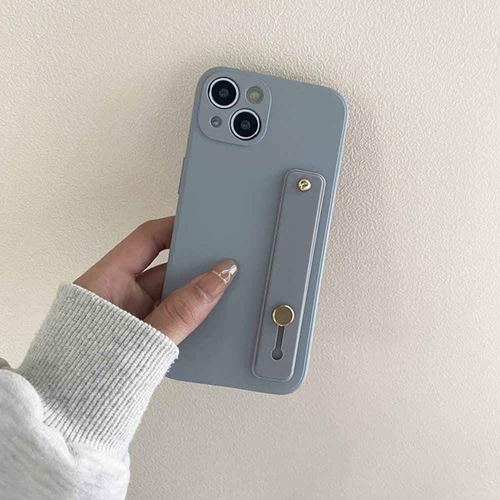Cute Wrist Strap Soft Silicone Slim Protective Case with Strap Cover Square Silicone Phone Case For iPhone 11 13 12 Pro XR XS Max X 6 6s 7 8 Plus SE2 Candy Colors Soft Back Cover Stevvex