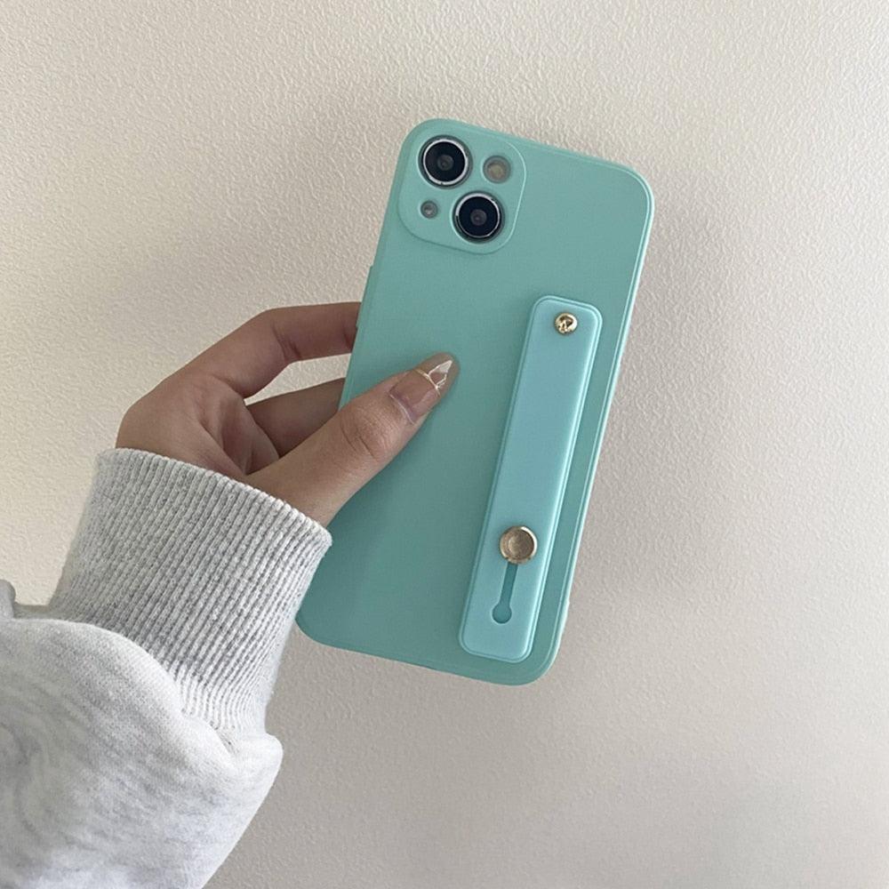 Cute Wrist Strap Soft Silicone Slim Protective Case with Strap Cover Square Silicone Phone Case For iPhone 11 13 12 Pro XR XS Max X 6 6s 7 8 Plus SE2 Candy Colors Soft Back Cover Stevvex