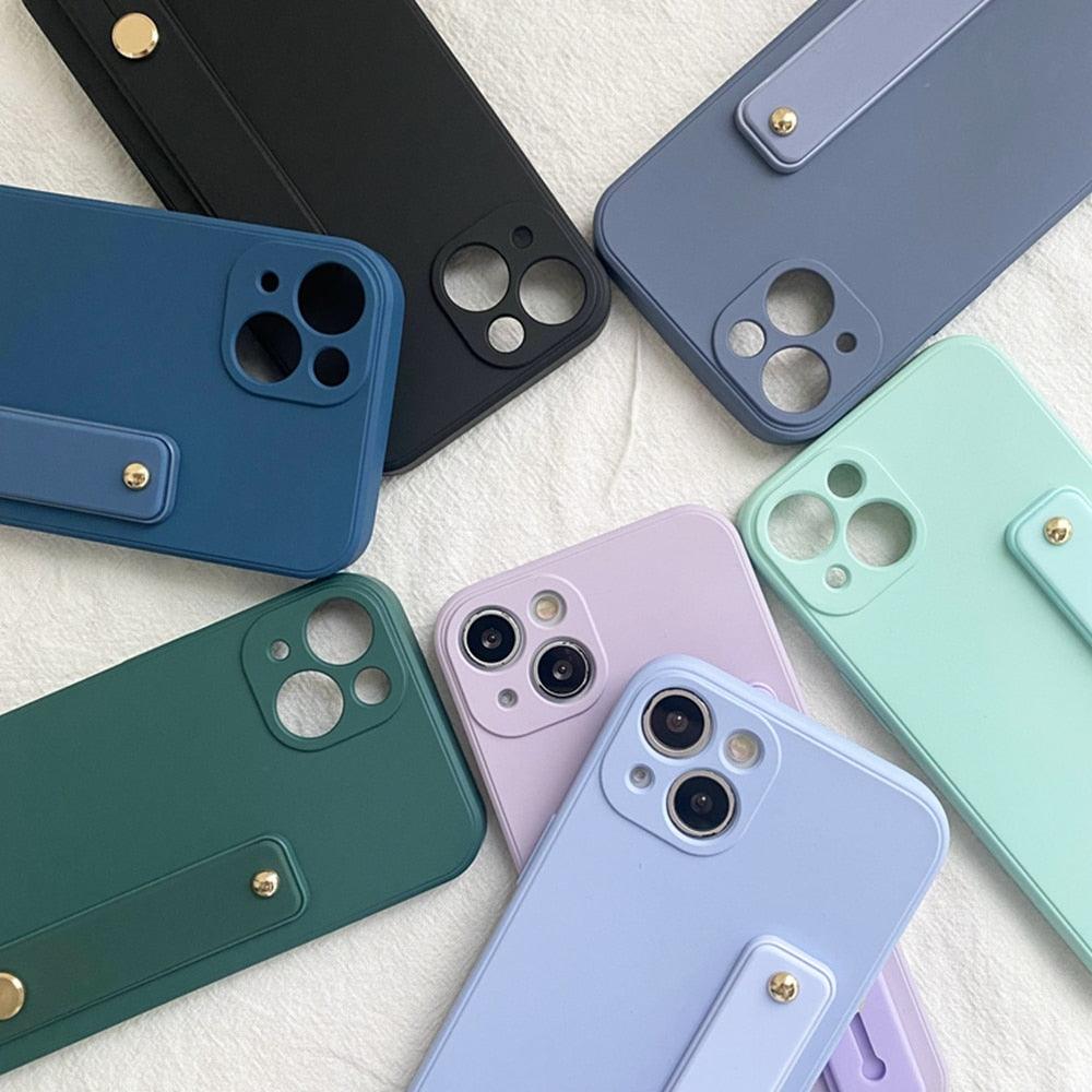 Cute Wrist Strap Soft Silicone Slim Protective Case with Strap Cover Square Silicone Phone Case For iPhone 11 13 12 Pro XR XS Max X 6 6s 7 8 Plus SE2 Candy Colors Soft Back Cover Stevvex