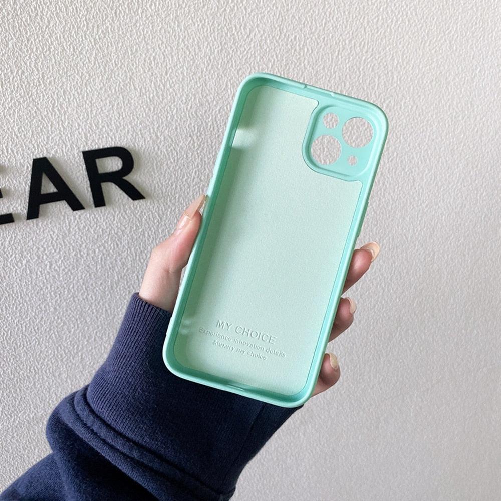 Cute Wrist Strap Soft Silicone Slim Protective Case with Strap Cover Square Silicone Phone Case For iPhone 11 13 12 Pro XR XS Max X 6 6s 7 8 Plus SE2 Candy Colors Soft Back Cover Stevvex