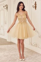 Beaded A-Line Layered Tulle Short Dress Purplish Diva