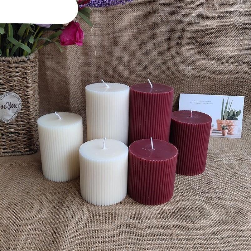 Cylindrical Striped Candle Pillar Candles Aromatherapy Scented Candles Clean Burning And Dripless Candle Lights Creamy Aromatherapy Scented Candles Home Decoration Romantic Candlelight Dinner Stevvex