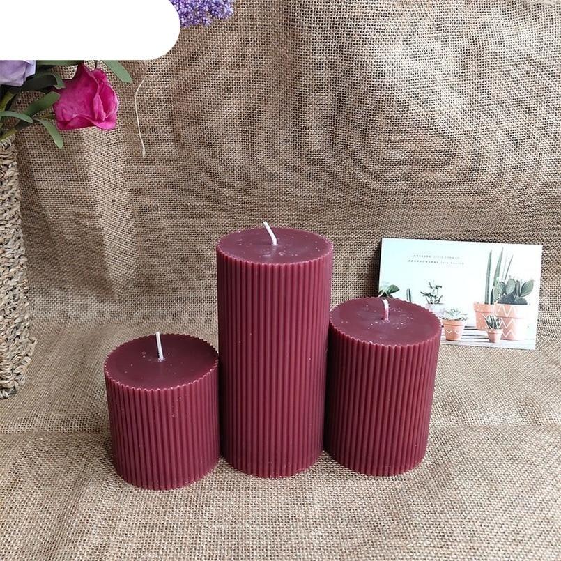 Cylindrical Striped Candle Pillar Candles Aromatherapy Scented Candles Clean Burning And Dripless Candle Lights Creamy Aromatherapy Scented Candles Home Decoration Romantic Candlelight Dinner Stevvex
