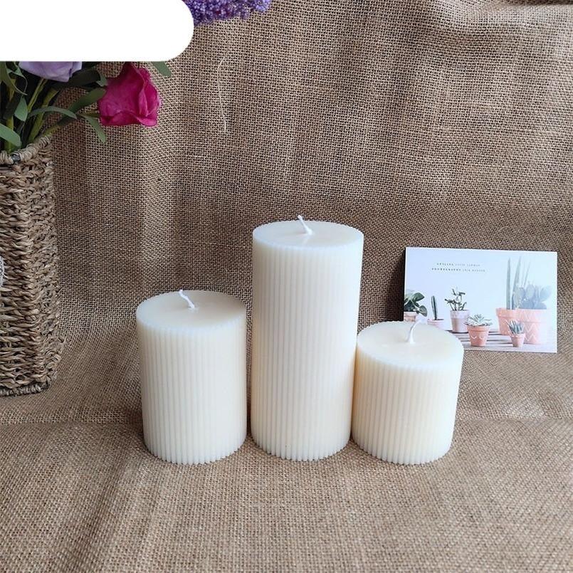 Cylindrical Striped Candle Pillar Candles Aromatherapy Scented Candles Clean Burning And Dripless Candle Lights Creamy Aromatherapy Scented Candles Home Decoration Romantic Candlelight Dinner Stevvex